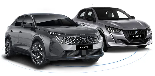 Deux Peugeots avec des cache-plaque RentR