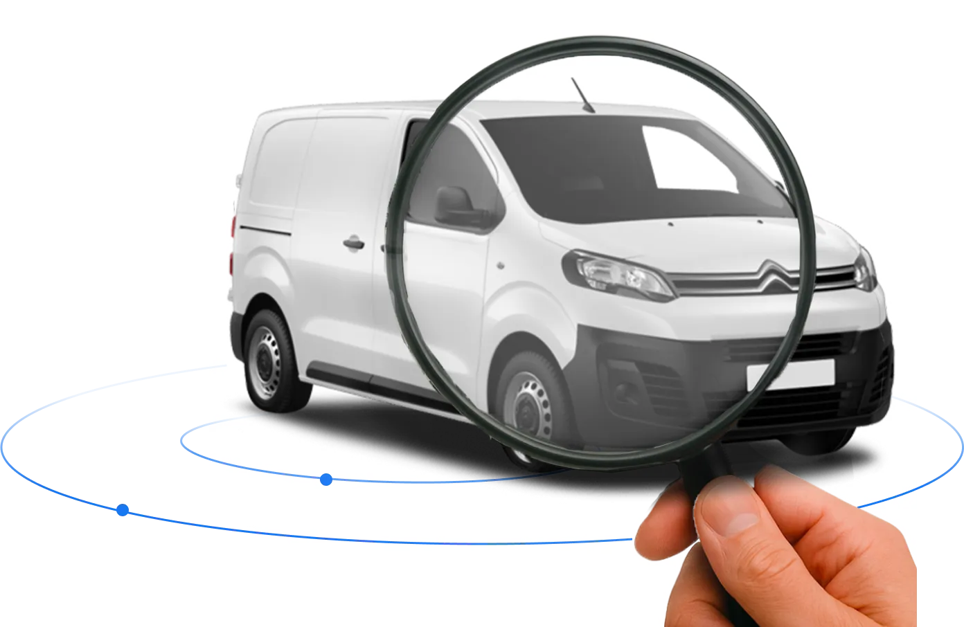 Un Citroen Jumper regardé avec une loupe